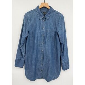 Talbots Shirt Womens Medium Blue Denim Long Sleeve Button Tunic Chambray Cotton